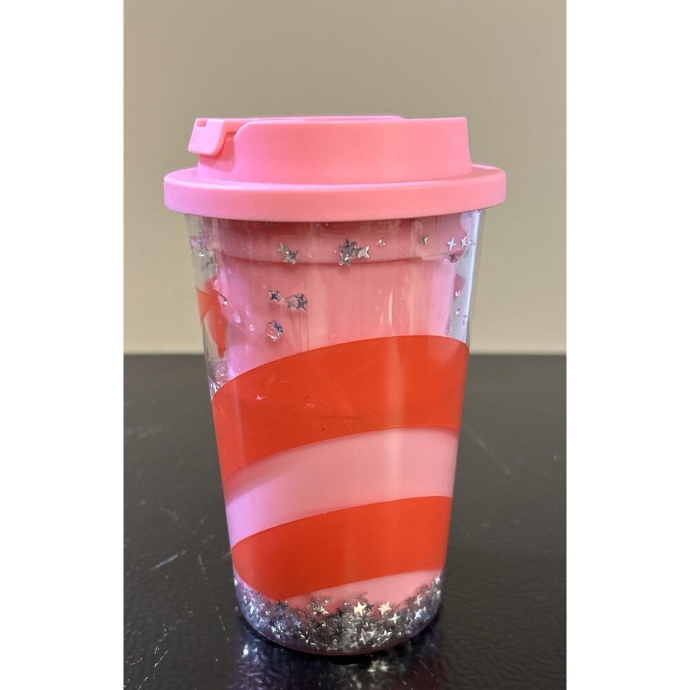 New Pillowfort Pink Striped Glitter Star, Lidded Tumbler